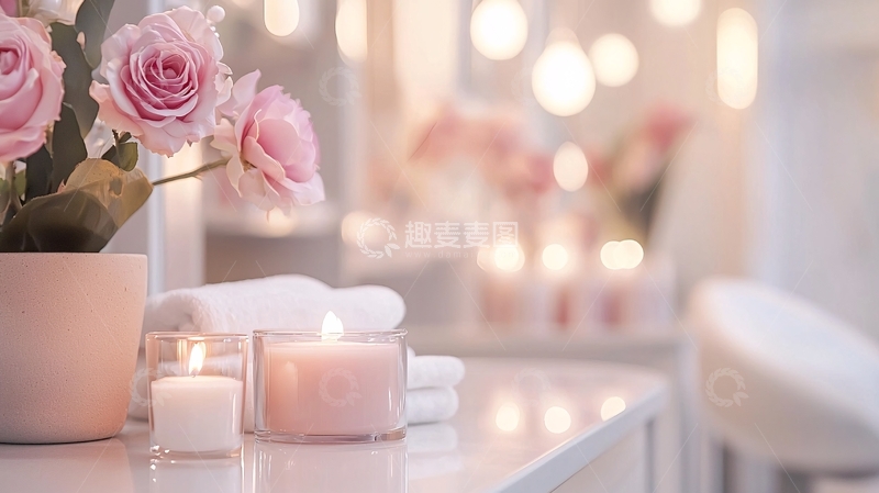 高清大图下载【趣麦麦图】粉色玫瑰花香氛蜡烛