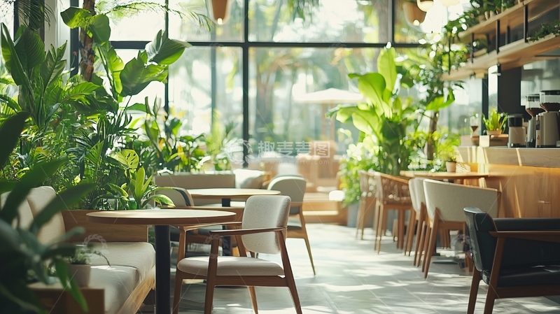 高清大图下载【趣麦麦图】绿植环绕的明亮咖啡馆