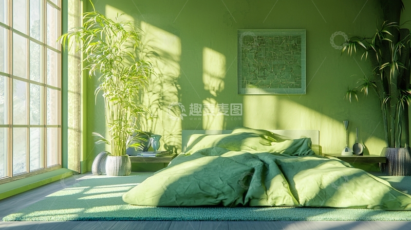 高清大图下载【趣麦麦图】绿色卧室