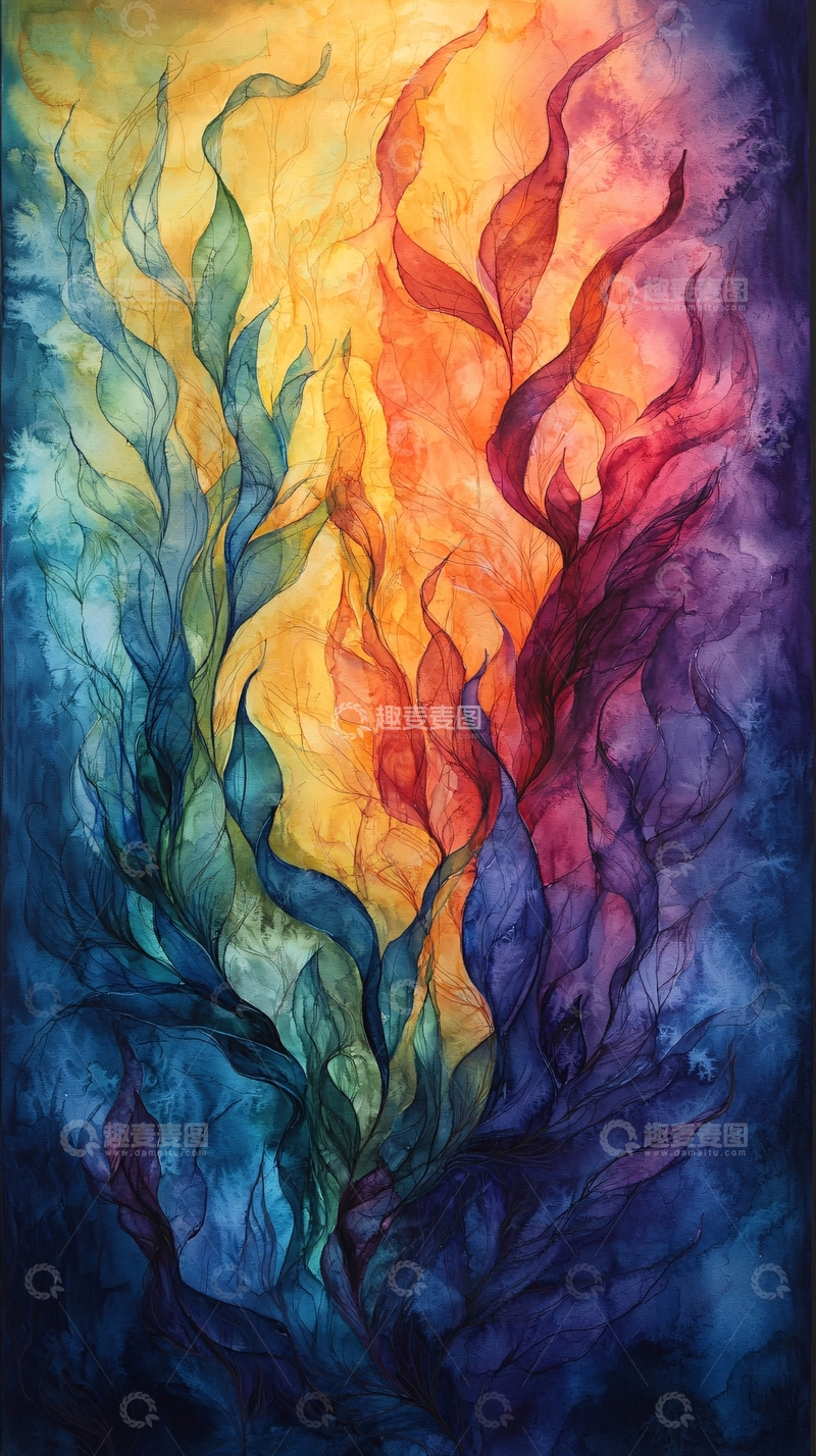 高清大图下载【趣麦麦图】抽象水彩植物