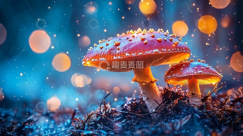 高清大图下载【趣麦麦图】梦幻森林发光蘑菇