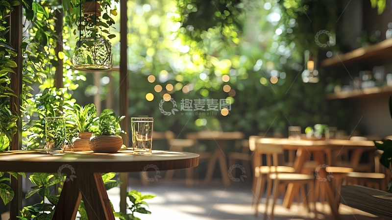 高清大图下载【趣麦麦图】绿意盎然的户外咖啡馆