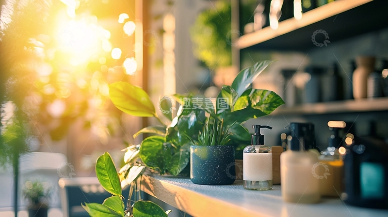 高清大图下载【趣麦麦图】阳光洒进绿植与香氛店铺