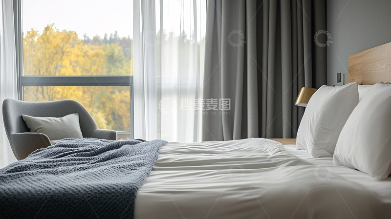 高清大图下载【趣麦麦图】极简风格卧室落地窗景色