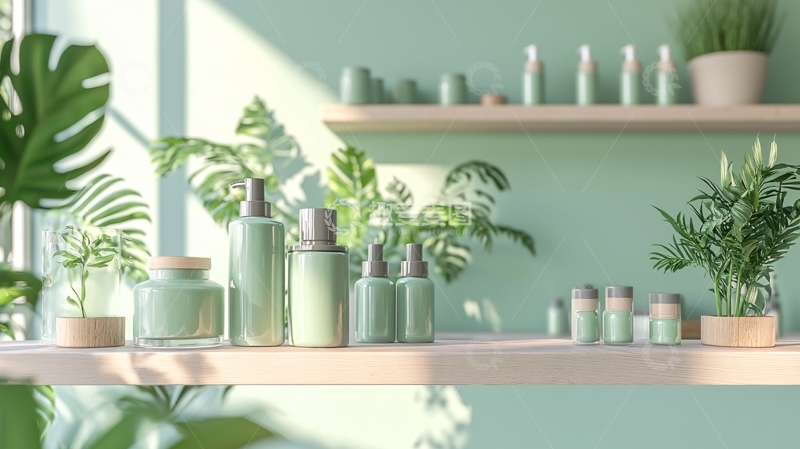 高清大图下载【趣麦麦图】绿色系护肤品陈列