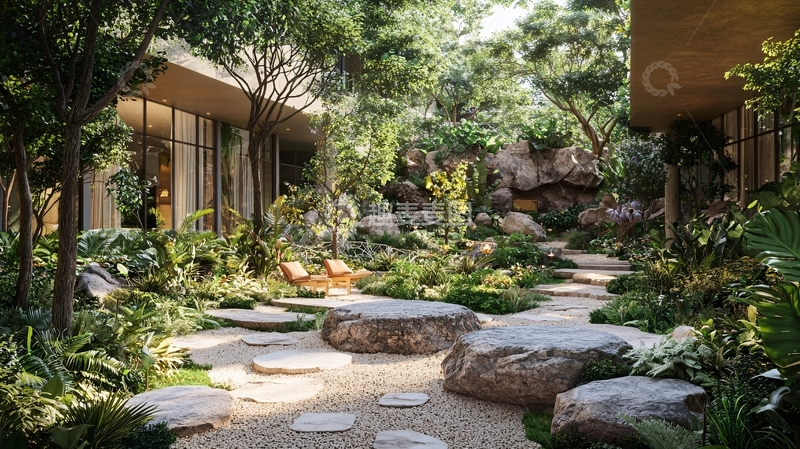 高清大图下载【趣麦麦图】绿植环绕的现代庭院