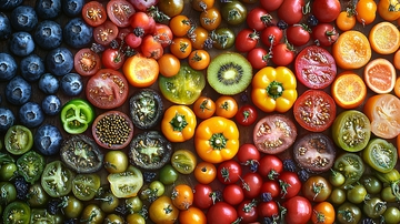 色彩鲜艳的水果蔬菜切面