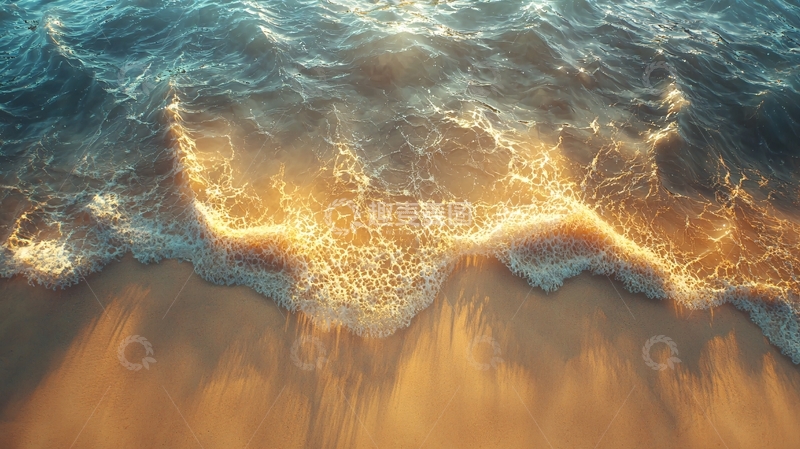 高清大图下载【趣麦麦图】海滩波浪金色光芒