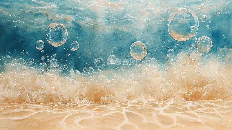 高清大图下载【趣麦麦图】水下气泡阳光穿透沙滩
