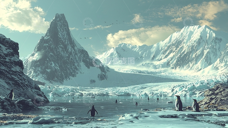 高清大图下载【趣麦麦图】南极洲冰川雪山企鹅
