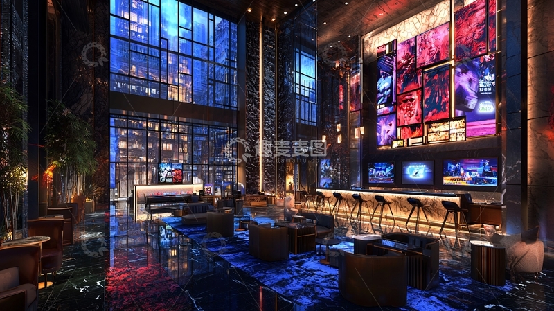高清大图下载【趣麦麦图】炫酷酒吧夜景室内设计