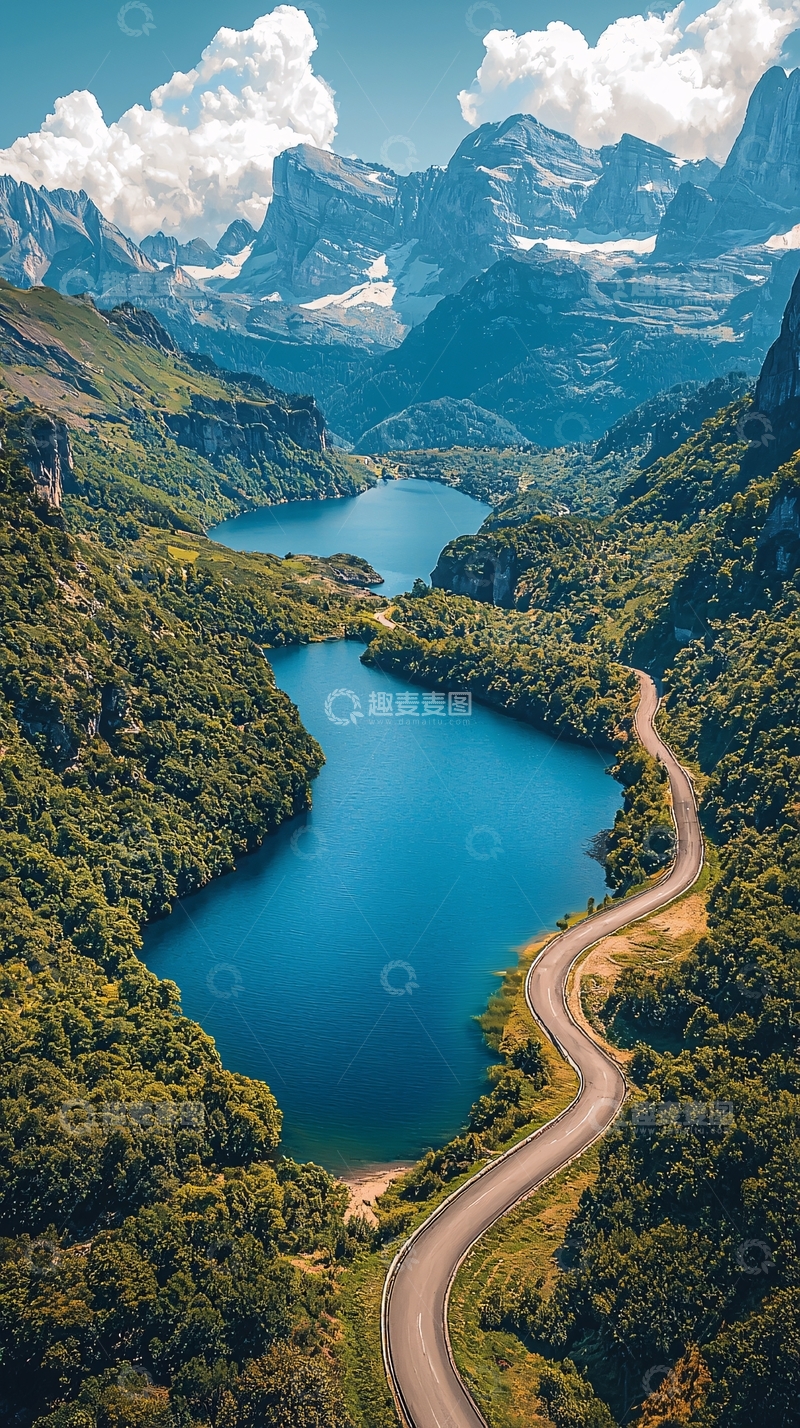 高清大图下载【趣麦麦图】蜿蜒公路穿梭在湖光山色