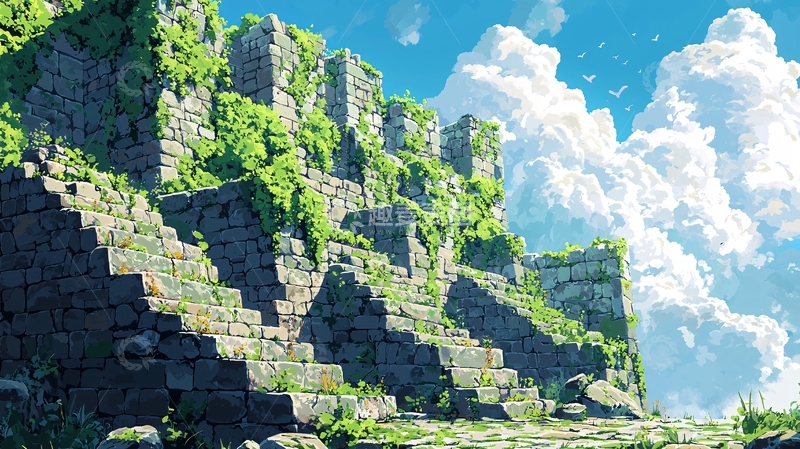 高清大图下载【趣麦麦图】古老遗迹的蓝天白云