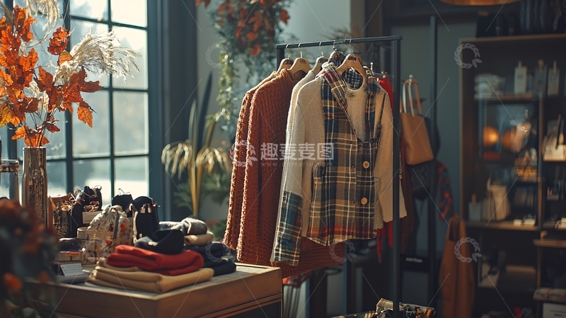 高清大图下载【趣麦麦图】秋日暖阳洒落衣物店