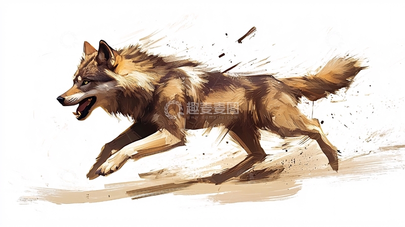 高清大图下载【趣麦麦图】奔跑中的棕色狼