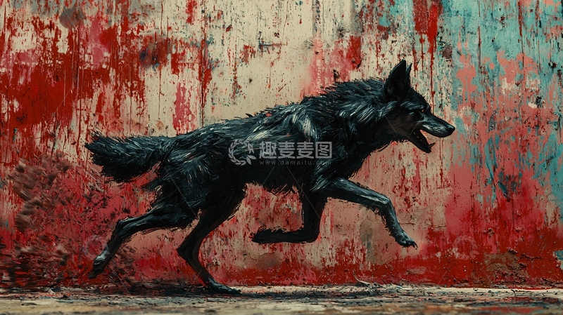 高清大图下载【趣麦麦图】奔跑的黑色野狼
