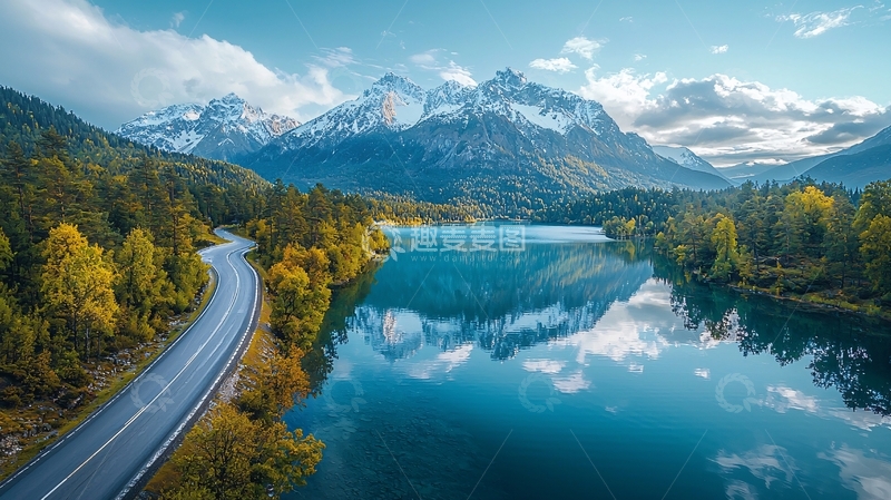 高清大图下载【趣麦麦图】湖光山色公路