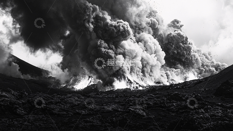 高清大图下载【趣麦麦图】火山爆发黑白照片