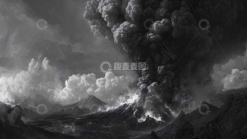 高清大图下载【趣麦麦图】火山爆发黑白照片