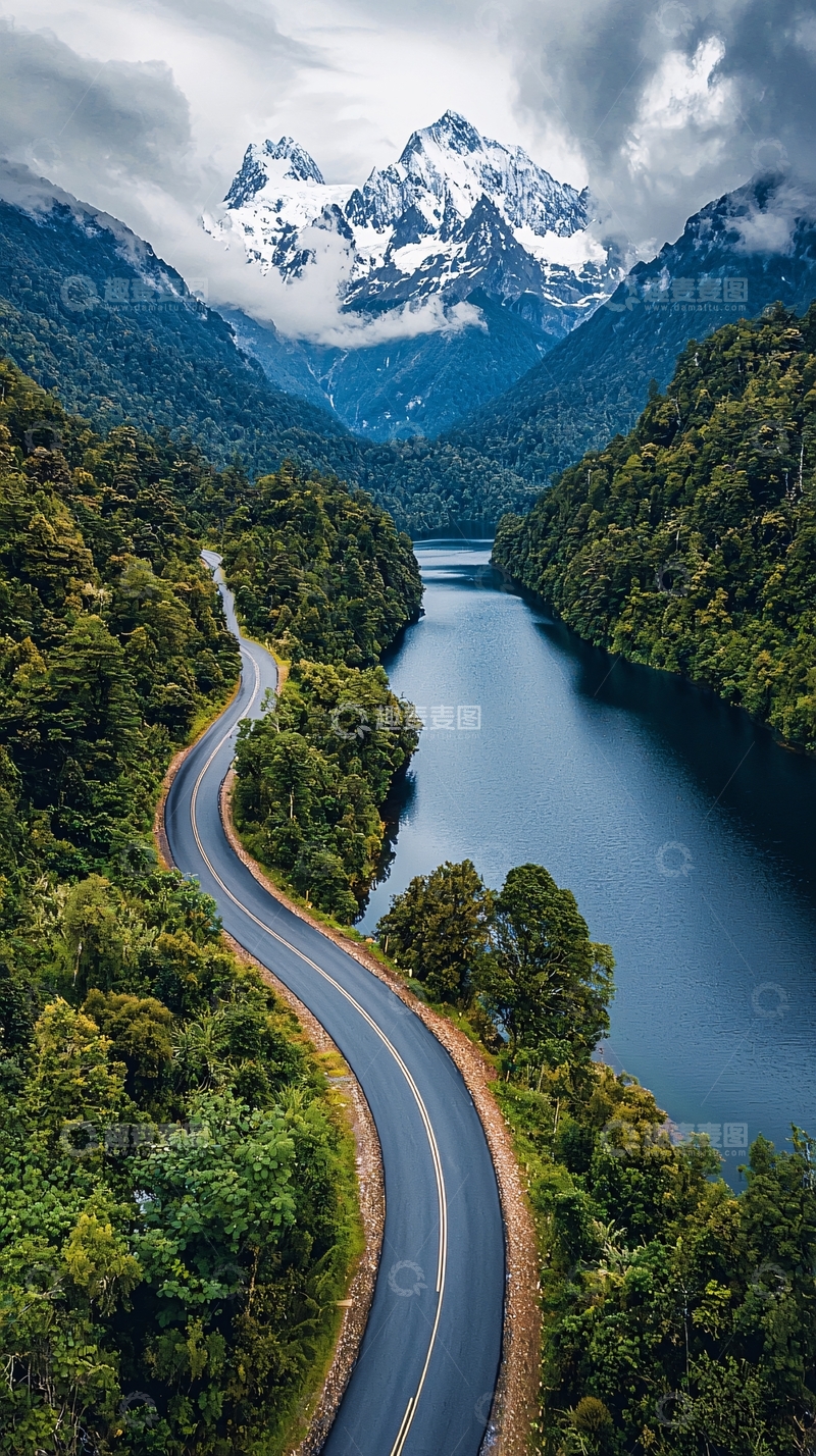 高清大图下载【趣麦麦图】蜿蜒公路通向雪山