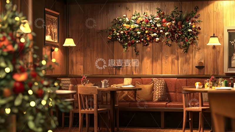 高清大图下载【趣麦麦图】温馨木质圣诞餐厅