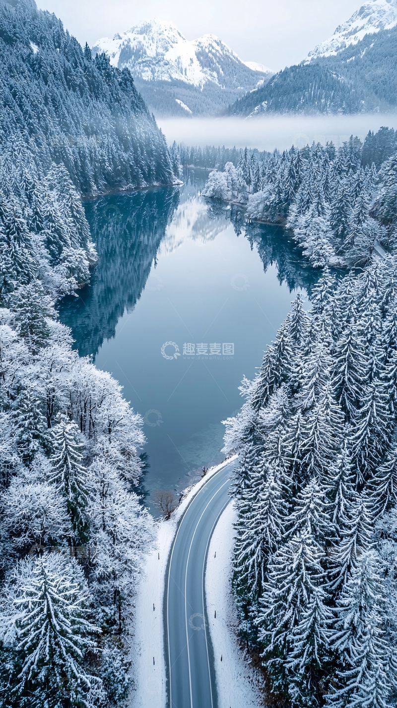 高清大图下载【趣麦麦图】雪山湖泊公路