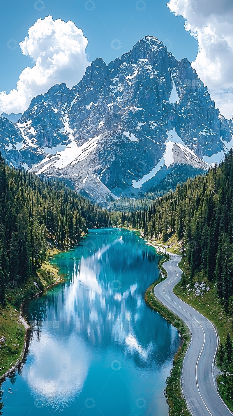 高清大图下载【趣麦麦图】山峰湖泊公路的壮丽风景