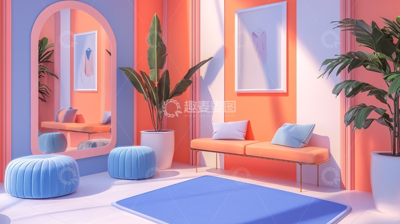 高清大图下载【趣麦麦图】极简风橙色蓝色室内设计
