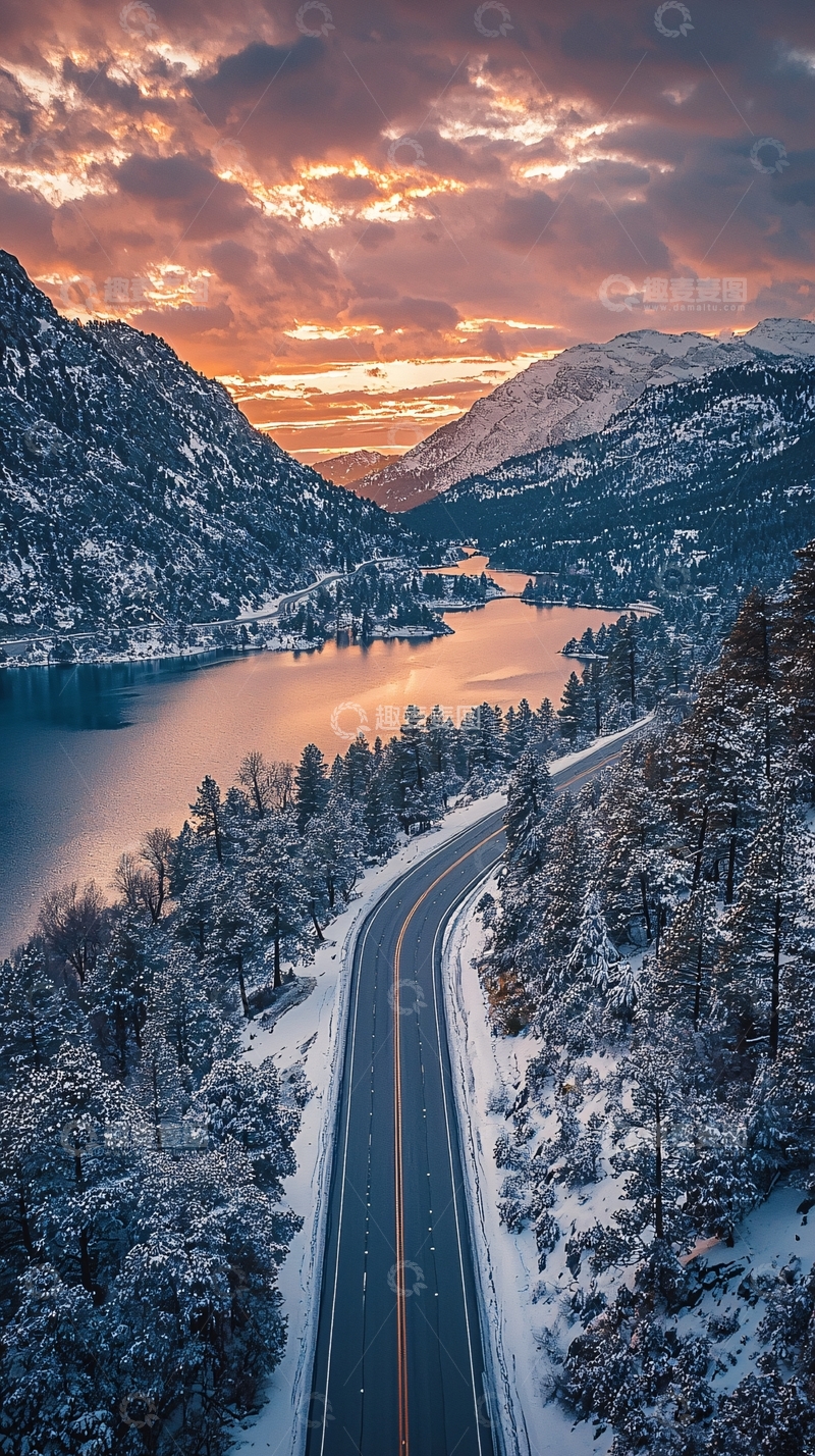 高清大图下载【趣麦麦图】雪山环绕的公路
