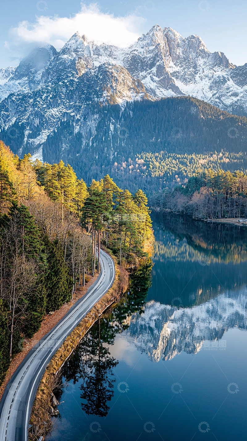 高清大图下载【趣麦麦图】山与湖泊相映成趣的风景