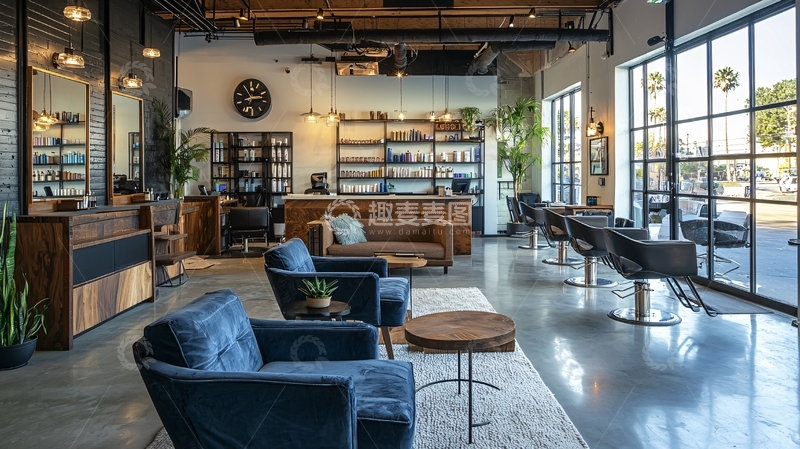 高清大图下载【趣麦麦图】现代工业风理发店室内