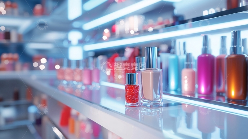 高清大图下载【趣麦麦图】货架上琳琅满目的化妆品