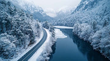 雪山湖泊公路美景