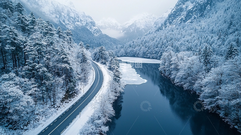 高清大图下载【趣麦麦图】雪山湖泊公路美景