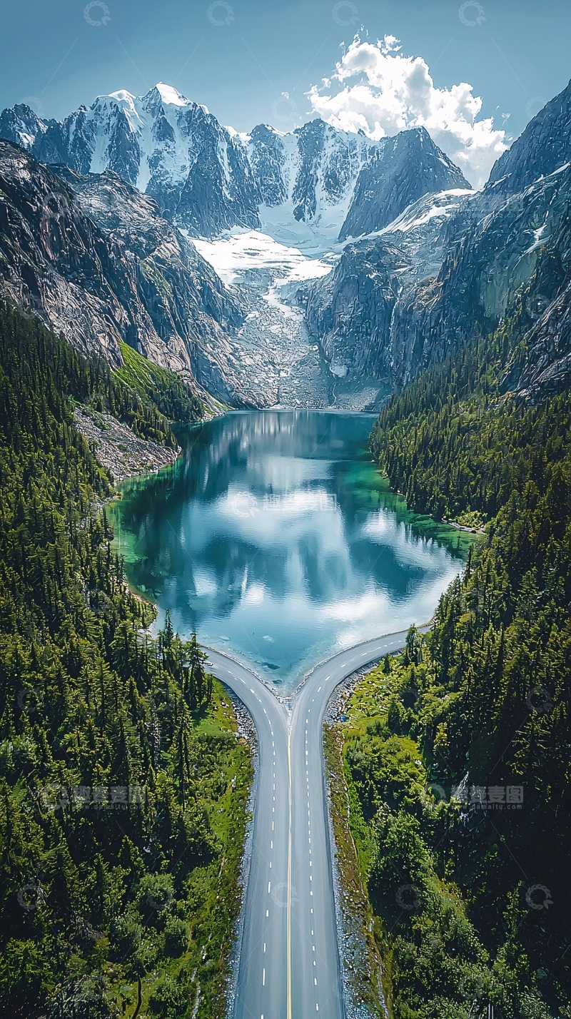 高清大图下载【趣麦麦图】雪山下的宁静湖泊
