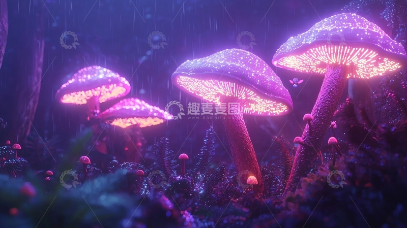 高清大图下载【趣麦麦图】梦幻紫光蘑菇森林