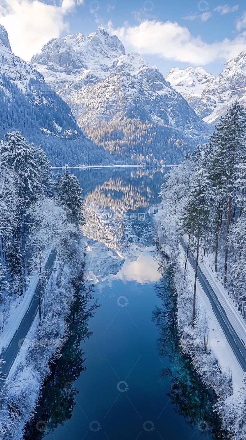 高清大图下载【趣麦麦图】雪山倒影在清澈的湖面