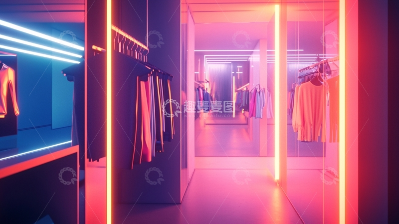 高清大图下载【趣麦麦图】霓虹灯下的时尚服装店