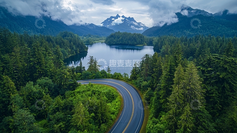 高清大图下载【趣麦麦图】森林湖泊盘山公路