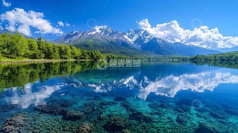 高清大图下载【趣麦麦图】山水倒影清澈湖面