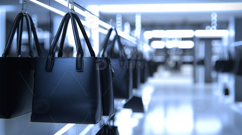 高清大图下载【趣麦麦图】商场里整齐排列的黑色手提包