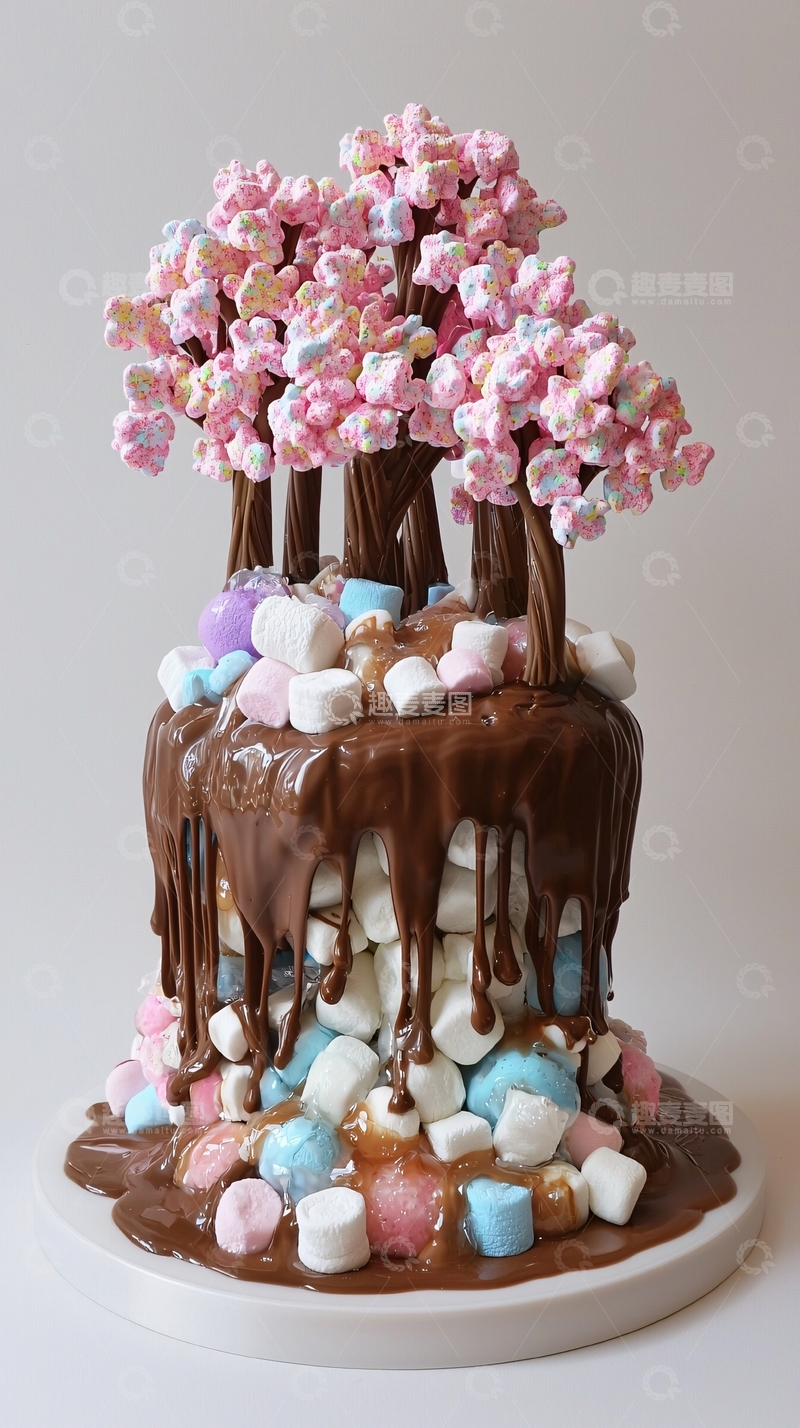 高清大图下载【趣麦麦图】棉花糖树巧克力蛋糕