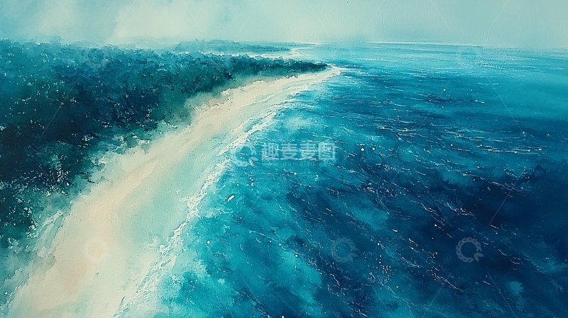 高清大图下载【趣麦麦图】海浪拍打沙滩