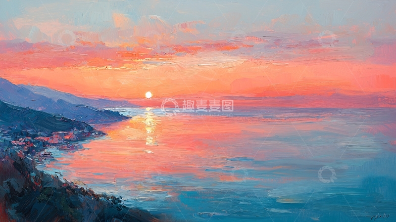 高清大图下载【趣麦麦图】海边日落的浪漫景色