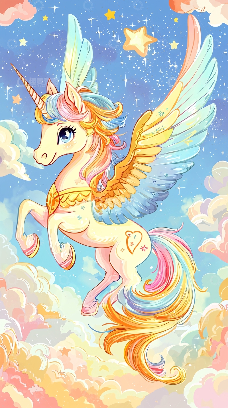 高清大图下载【趣麦麦图】彩色翅膀独角兽