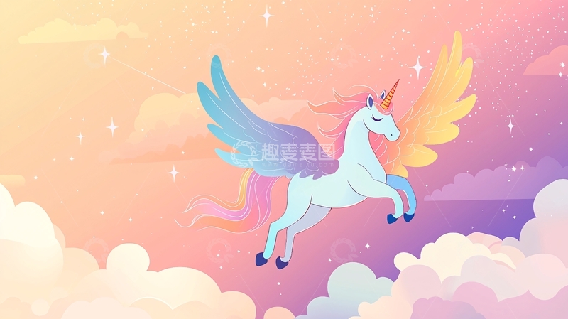 高清大图下载【趣麦麦图】飞翔的独角兽