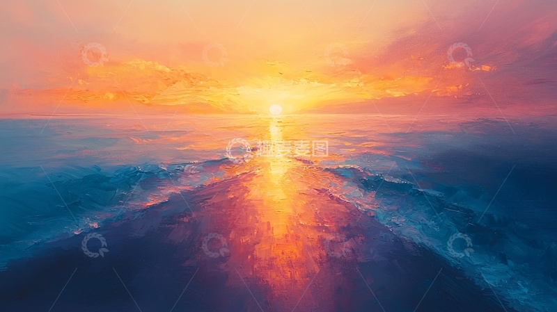 高清大图下载【趣麦麦图】海面日出光芒四射