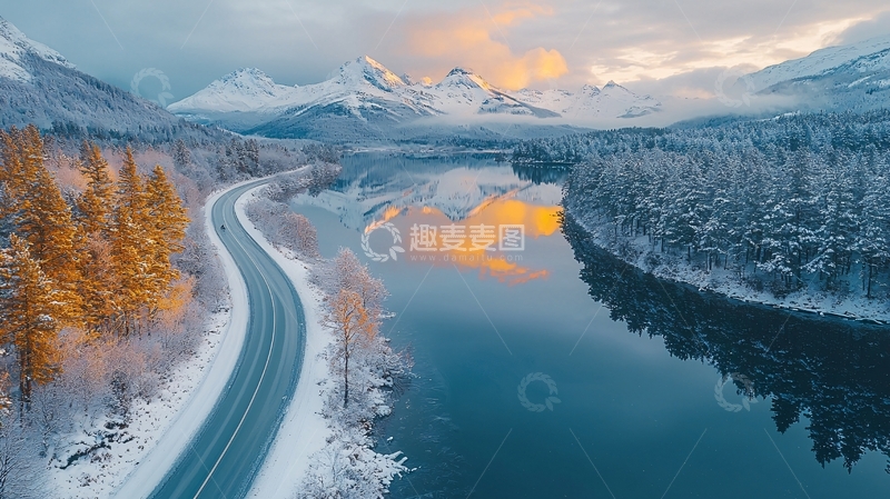 高清大图下载【趣麦麦图】雪山湖泊蜿蜒公路