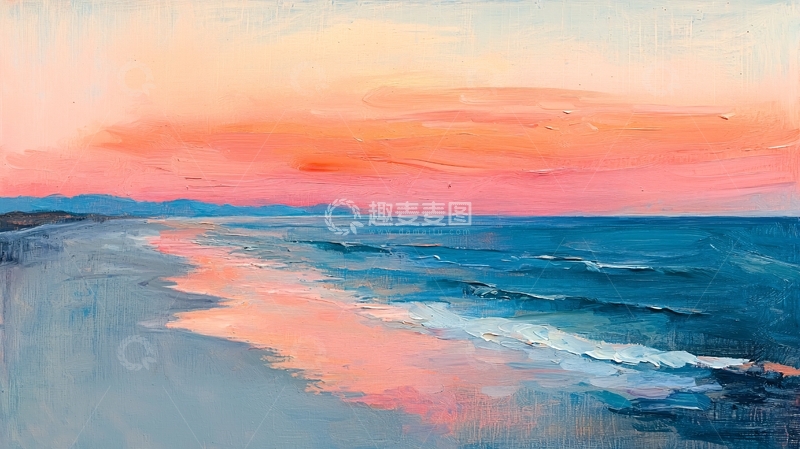 高清大图下载【趣麦麦图】唯美海滩日落粉色天空
