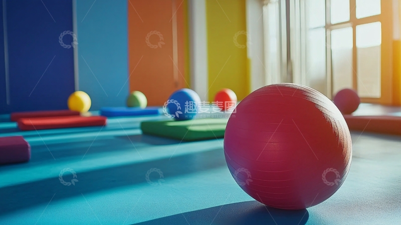 高清大图下载【趣麦麦图】彩色瑜伽球和垫子在健身房